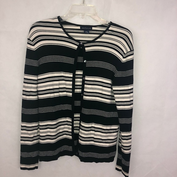 Ann Taylor Sweaters - Ann Taylor Black White Striped Cardigan Sweater M